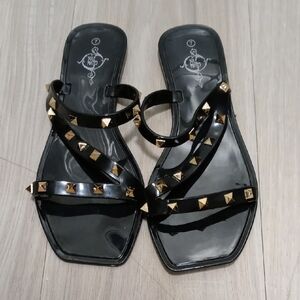 Elegant Black Sandals with Gold Studs